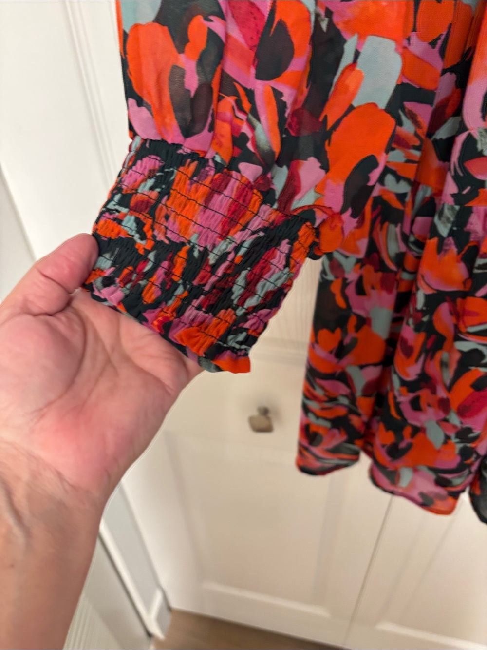 entro Bright Floral Tiered Long Sleeve Dress in Pink & Orange - Picture 3 of 7